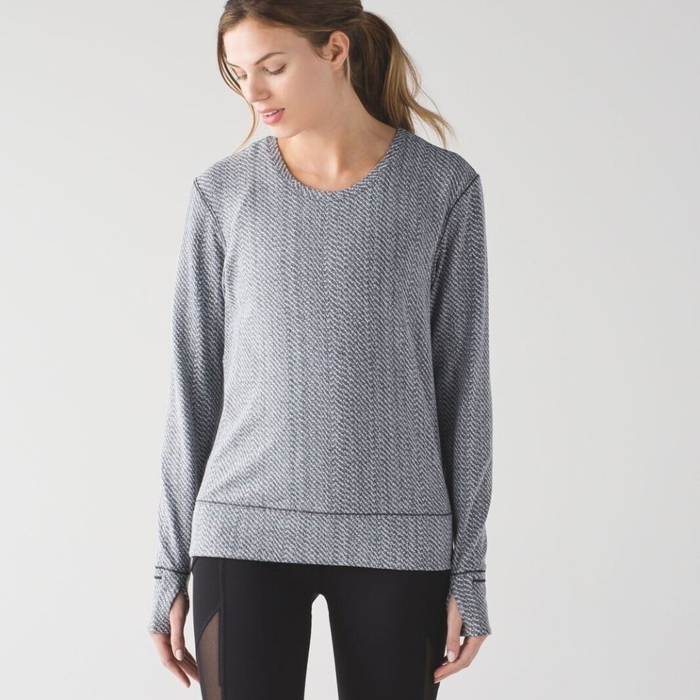 Lululemon Rush Hour Long Sleeve Hazy Heather White Black Womens Size 6
